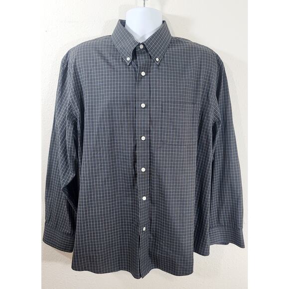 Arrow Gray Check Button Down Collar Button Up Shirt XL 17 17.5 Lightweight Soft - Picture 1 of 7